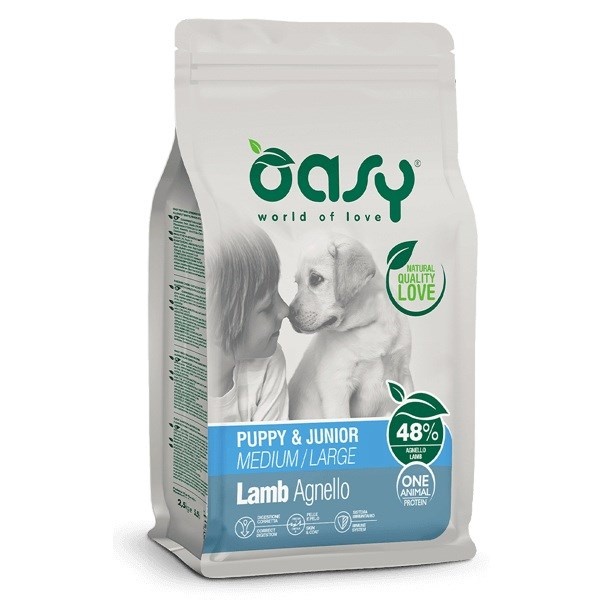 Oasy kuivtoit koerale One Animal Protein Puppy & Junior Medium/Large Lamb, 12kg