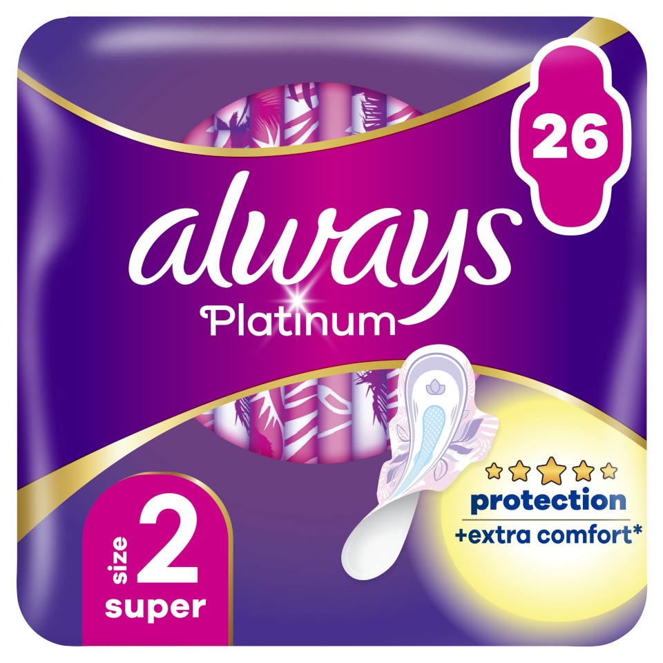 Always Platinum Super Size 2 Hügieenisidemed Tiibadega, Long, 26 tk