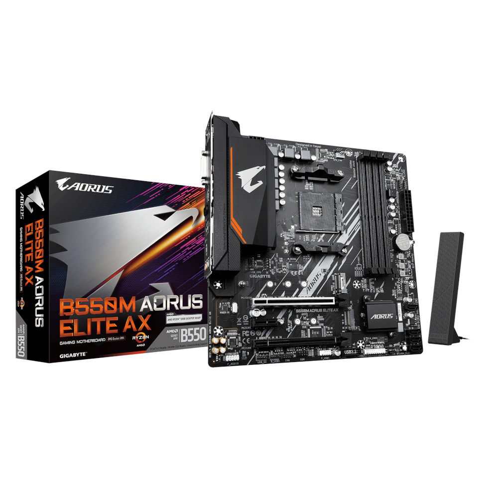 Gigabyte emaplaat AMD B550 socket Am4 micro ATX ram DDR4-sdram 4xslots wi-fi Yes bluetooth Yes 2xnumber Of M.2 (m) Slots b550m Aorus Elite Ax (rev. 1.4) b550maoruseliteax1.4