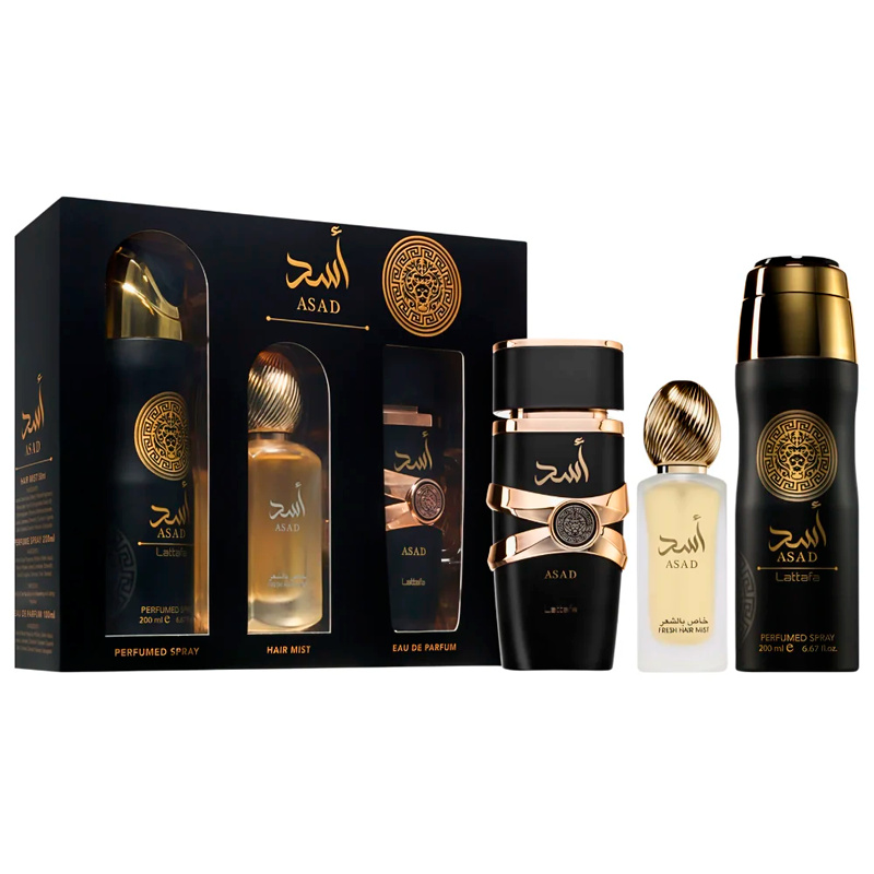 Lattafa komplekt Asad EDP 100ml + Deodorant 200ml + Hair Mist 50ml, meestele