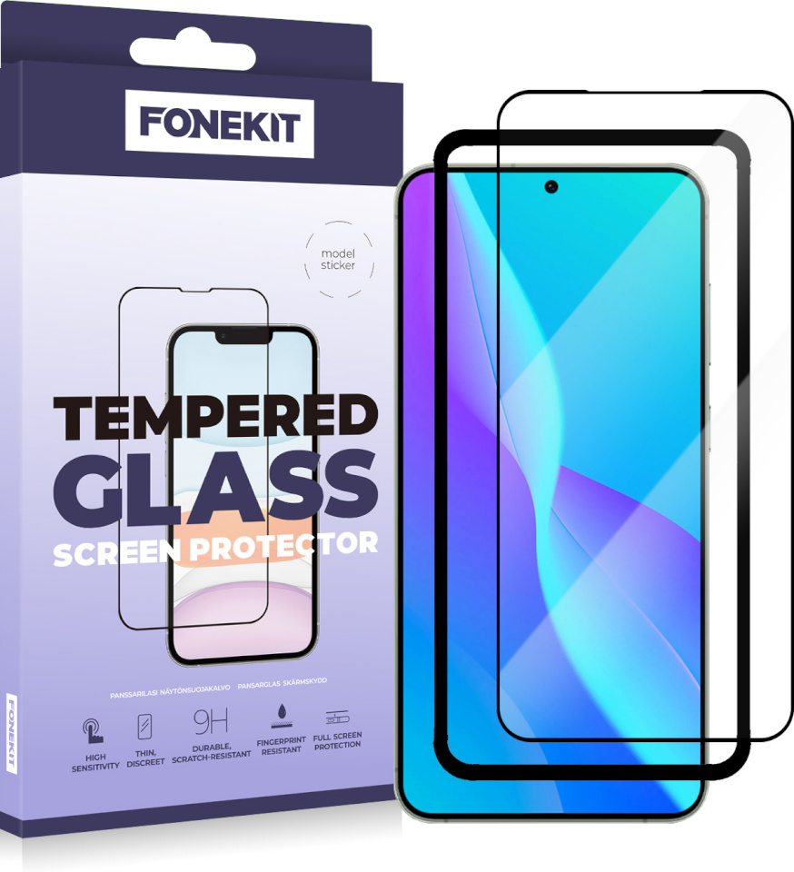 FoneKiti kaitseklaas Full Cover, Samsung Galaxy S25 / S24, must