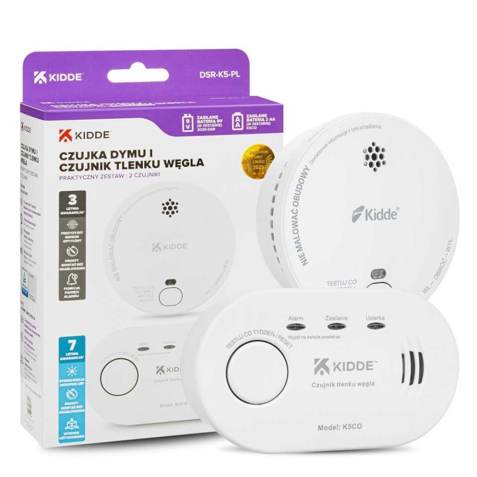 Kidde andurite komplekt Carbon Monoxide Detector K5CO + Smoke Detector 2030-DSR3, valge