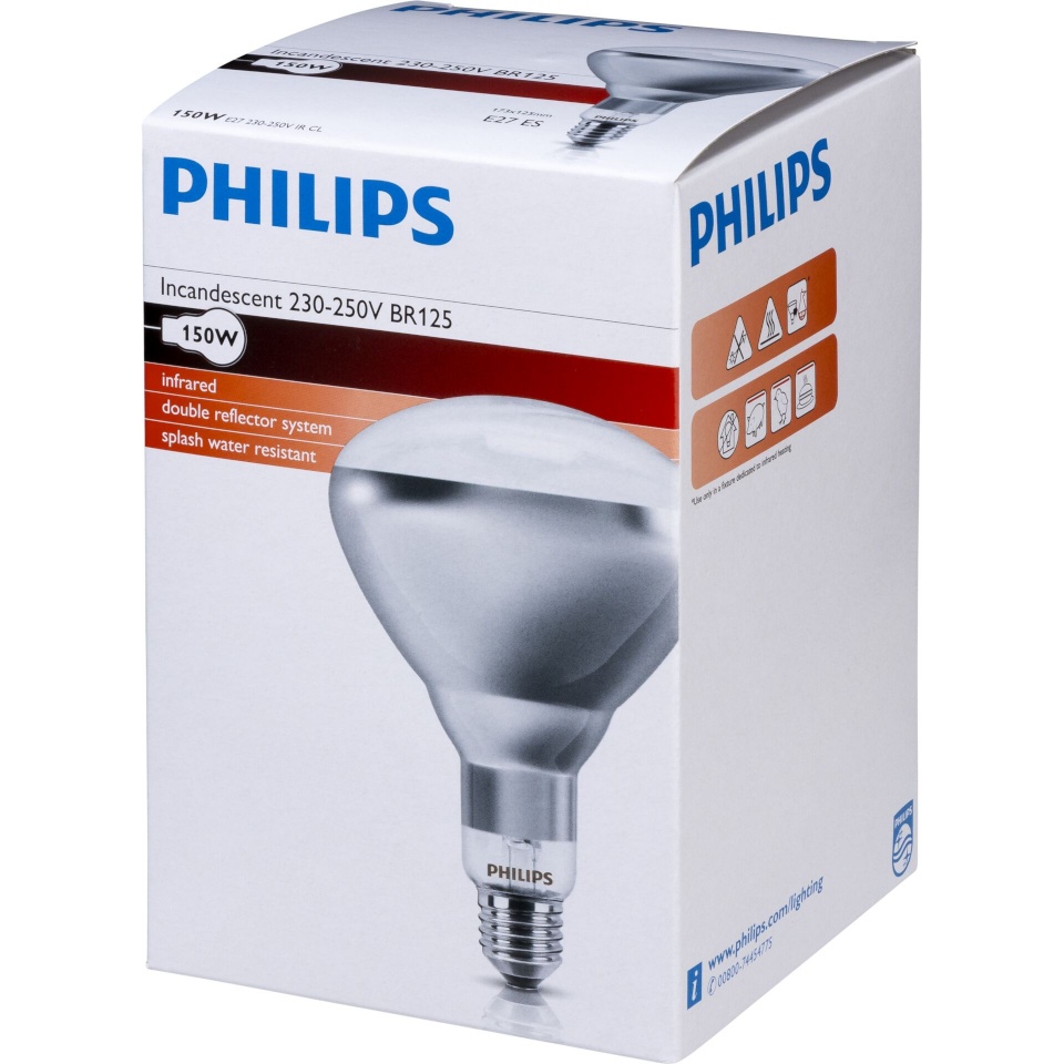 Philips infrapunapirn BR125 Infrared Lamp IR, 150W, E27, 230-250V, CL, 1tk