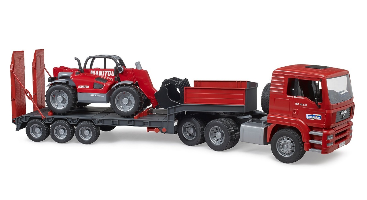 Bruder mänguauto MAN TGA Truck with Low Loader Trailer and Manitou Telehandler 02774