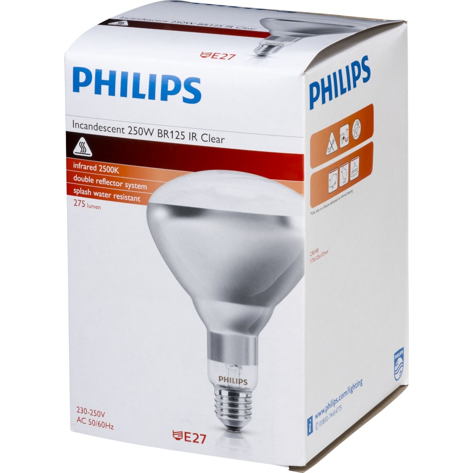 Philips infrapunapirn BR125 Infrared Lamp IR, 250W, E27, 230-250V, CL, 1tk