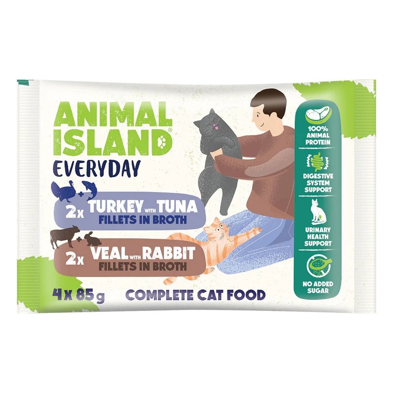 Animal Island kassitoit Veal / Rabbit & Turkey / Tuna Fillets in Broth, 4x85g