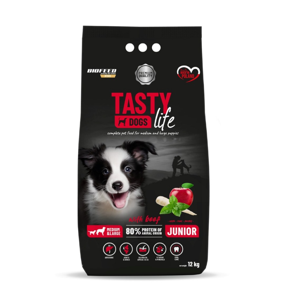 Biofeed kuivtoit koerale Tasty Life Junior Medium and Large Beef, 12kg