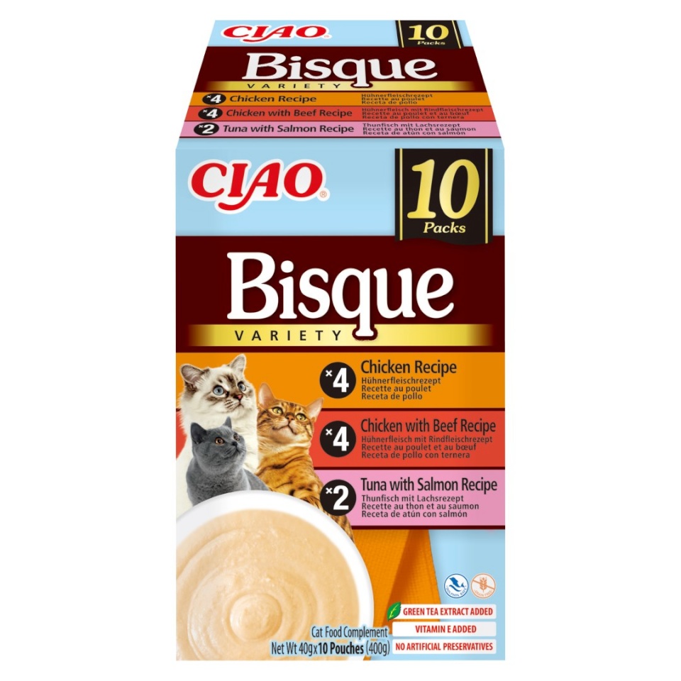 Inaba kassitoit Ciao Bisque Creamy Soup with Chicken, Beef and Fish, 10x40g