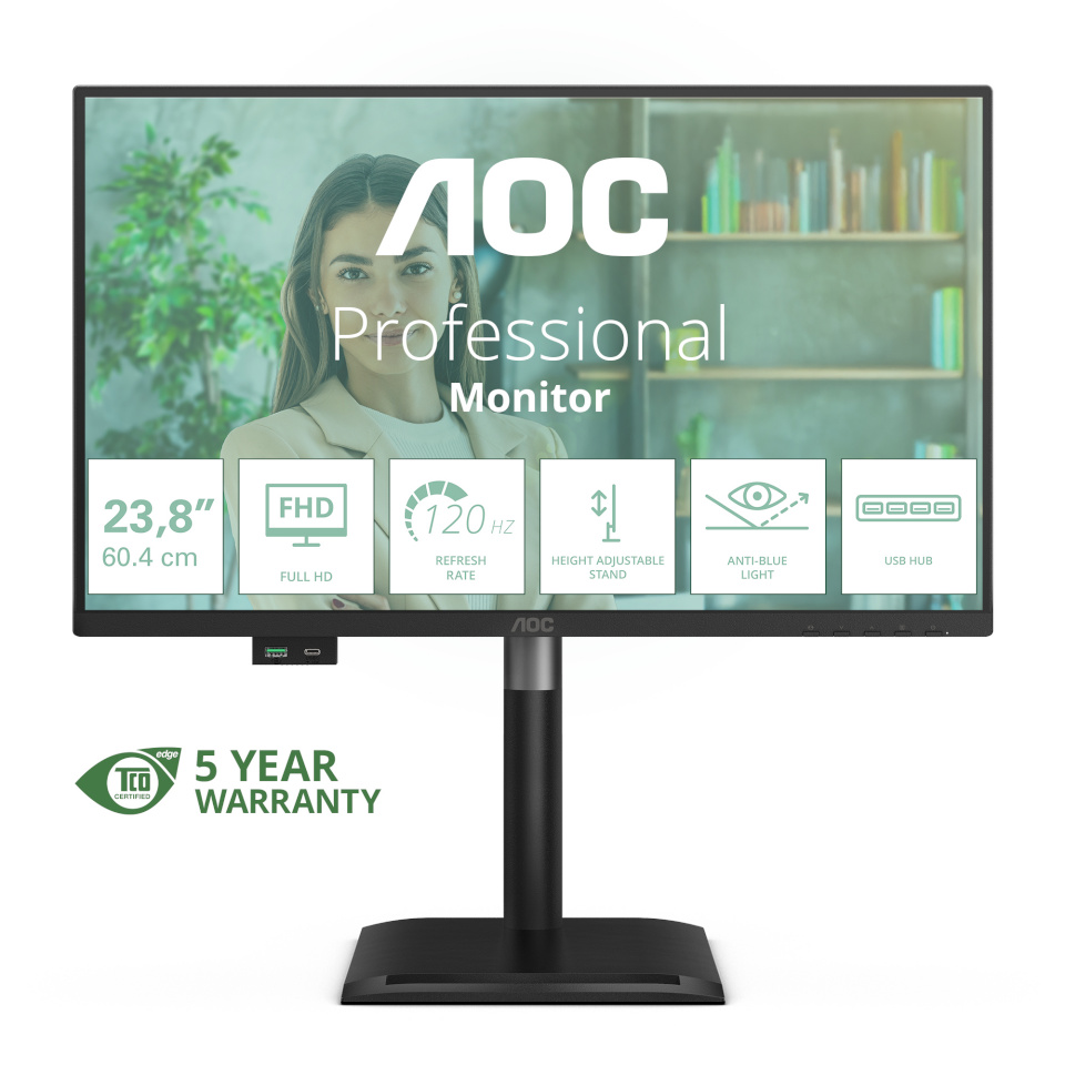 AOC monitor 60,5cm (23.8") 24P4U 16:09 HDMI+DP+DVI+USB IPS Lift bk