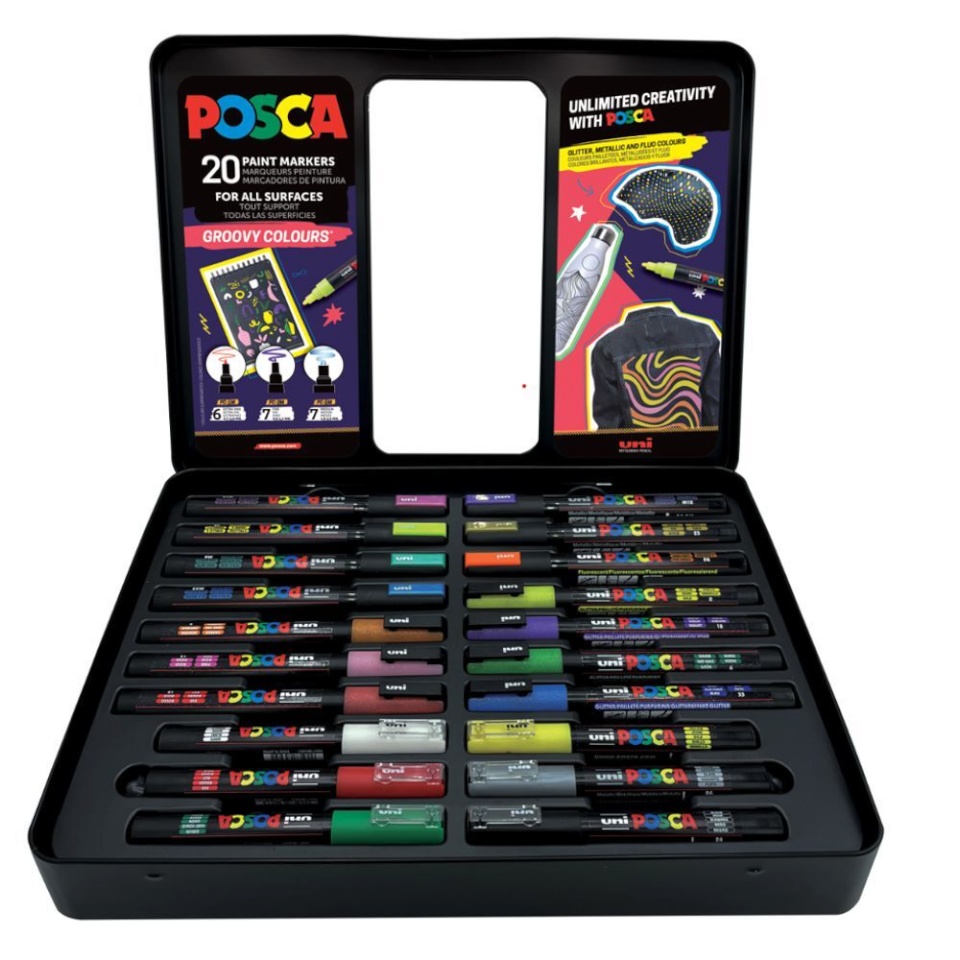 POSCA uni marker Groovy Colours, komplekt 20 tk, metallkarbis