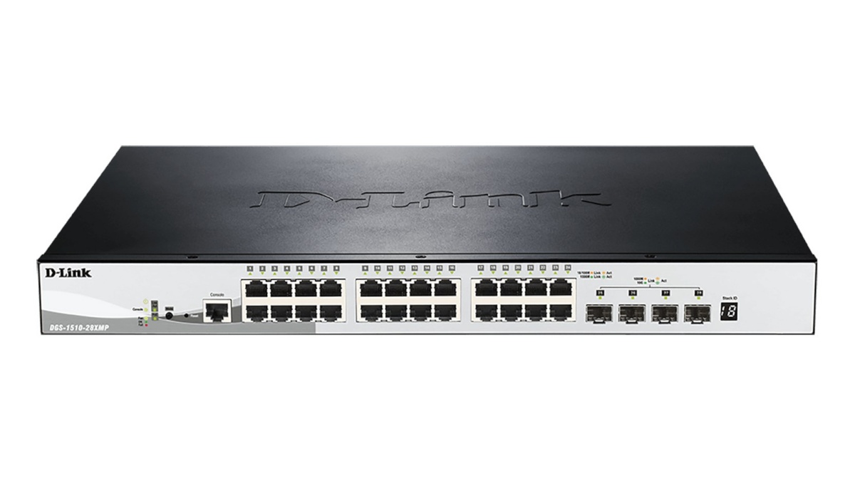 D-Link switch DGS-1510-28XMP/E network Managed L2/L3 Gigabit Ethernet (10/100/1000) Power over Ethernet (PoE) must, hall