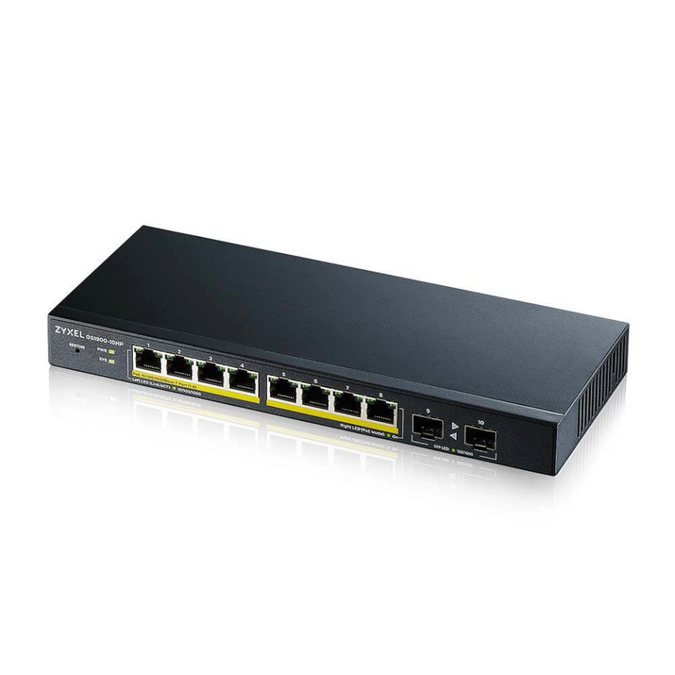 Zyxel switch GS1900-10HP Managed L2 Gigabit Ethernet (10/100/1000) Power over Ethernet (PoE) must
