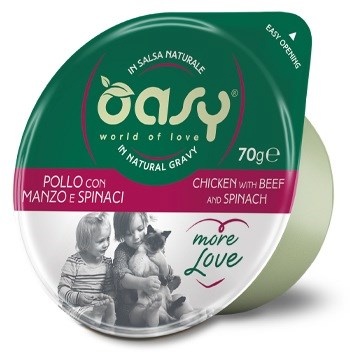 Oasy kassitoit More Love Chicken with Beef and Spinach, 70g