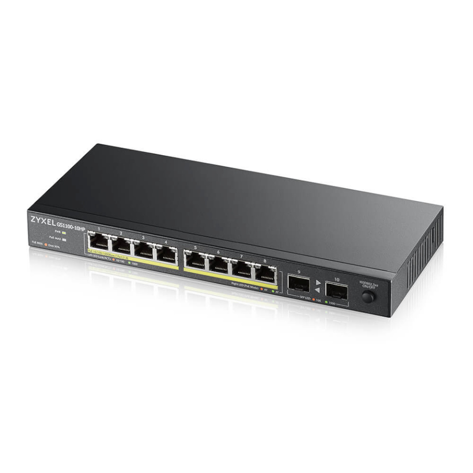 Zyxel switch GS1100-10HP v2 Unmanaged Gigabit Ethernet (10/100/1000) Power over Ethernet (PoE) must