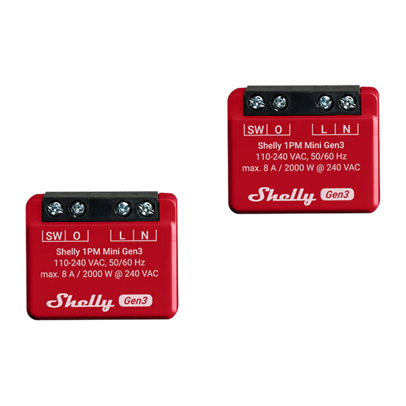 Shelly nutikodu moodul Set of 2 1PM Mini Gen4 Zigbee/Matter Controllers, punane