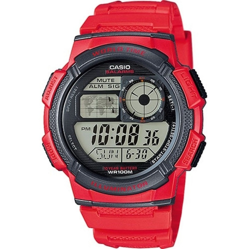 Casio meeste kell WORLD TIME ILLUMINATOR punane (Ø 43 mm)