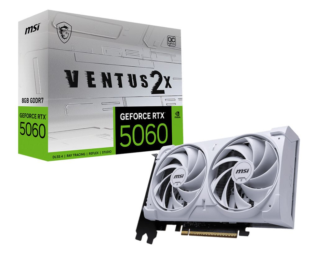 MSI videokaart GeForce RTX 5060 8G VENTUS 2X OC valge | NVIDIA | 8GB | GeForce RTX 5060 | GDDR7 | HDMI ports quantity 1 | PCI Express Gen 5 x16 (uses x8)