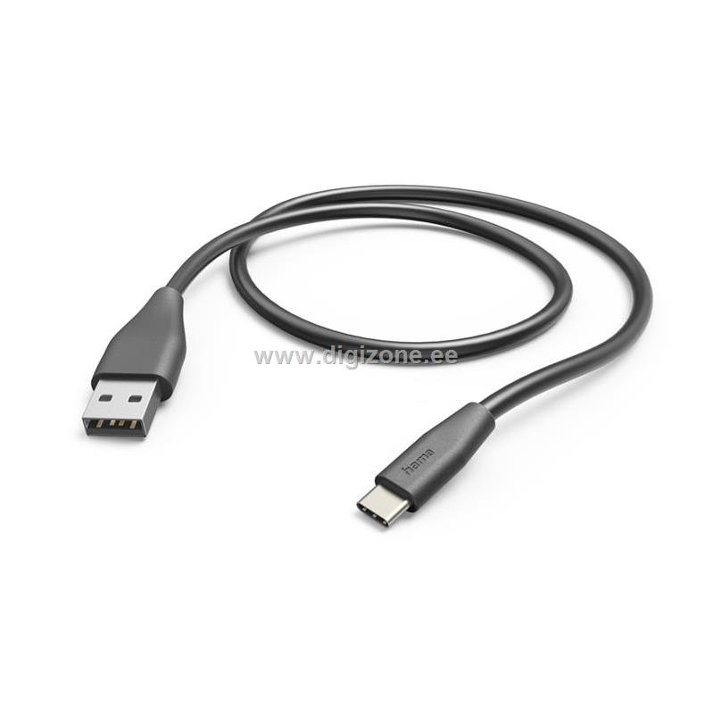 Hama laadimiskaabel 00201595 Charging Cable, USB-A, USB-C, 1,5m, must