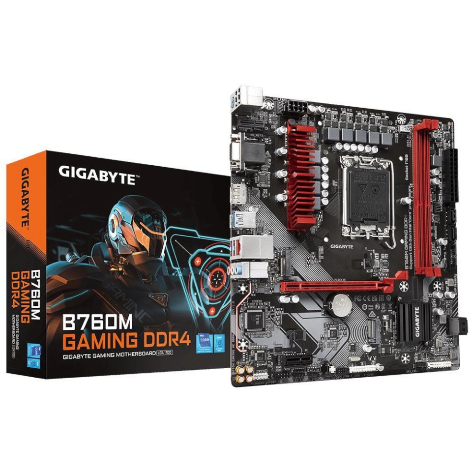 Gigabyte emaplaat intel B760 Express LGA1700 micro-ATX memory Ddr4 memory Slots 2 1xpci-express 3.0 1x 1xpci-express 4.0 16x 2xm.2 1x15pin D-sub 1xhdmi 1xdisplayport 2xaudio-in 1xaudio-out 2xusb 2.0 3xusb 3.2 1xusb-c 1xps/2 1xrj45 b760mgamingddr41.1