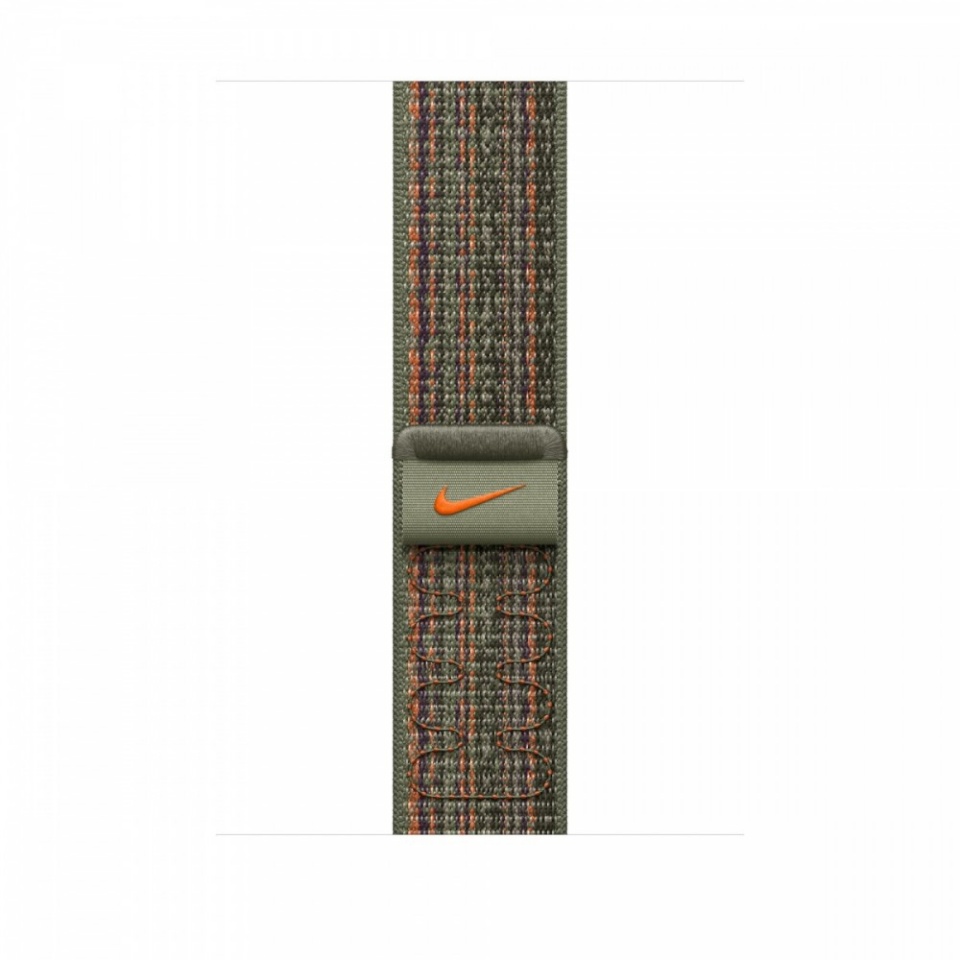 Apple kellarihm Watch 45mm Sequoia/Orange Nike Sport Loop, tumeroheline/oranž