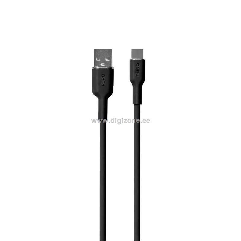 Puro laadimiskaabel Soft, USB-A / USB-C, 1,5m, must 