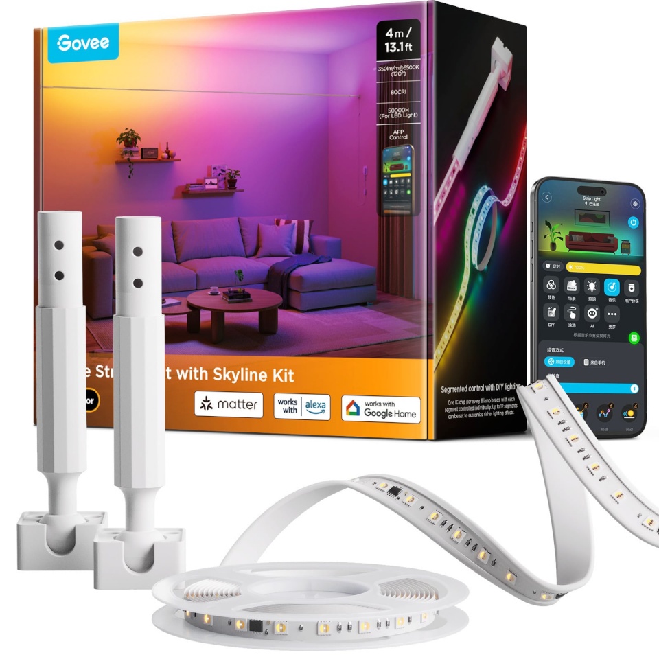 Govee ribavalgusti nutikas valgustuskomplekt Skyline Smart Lighting Kit, 4m, valge