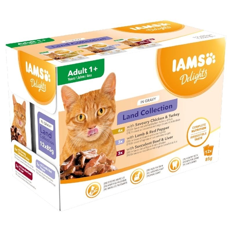 Eukanuba kassitoit IAMS DELIGHTS Land Collection in Gravy Box, 12x85g