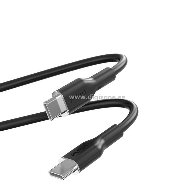 Puro laadimiskaabel Soft, USB-C / USB-C, 1,5m, must