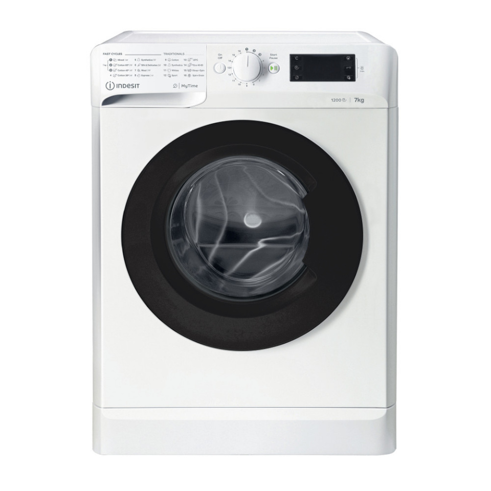 INDESIT pesumasin MTWE 71252 WK EE Front loading, Washing capacity 7 kg, 1200 RPM, Depth 54 cm, Width 59.5 cm, Display, Big Digit, valge