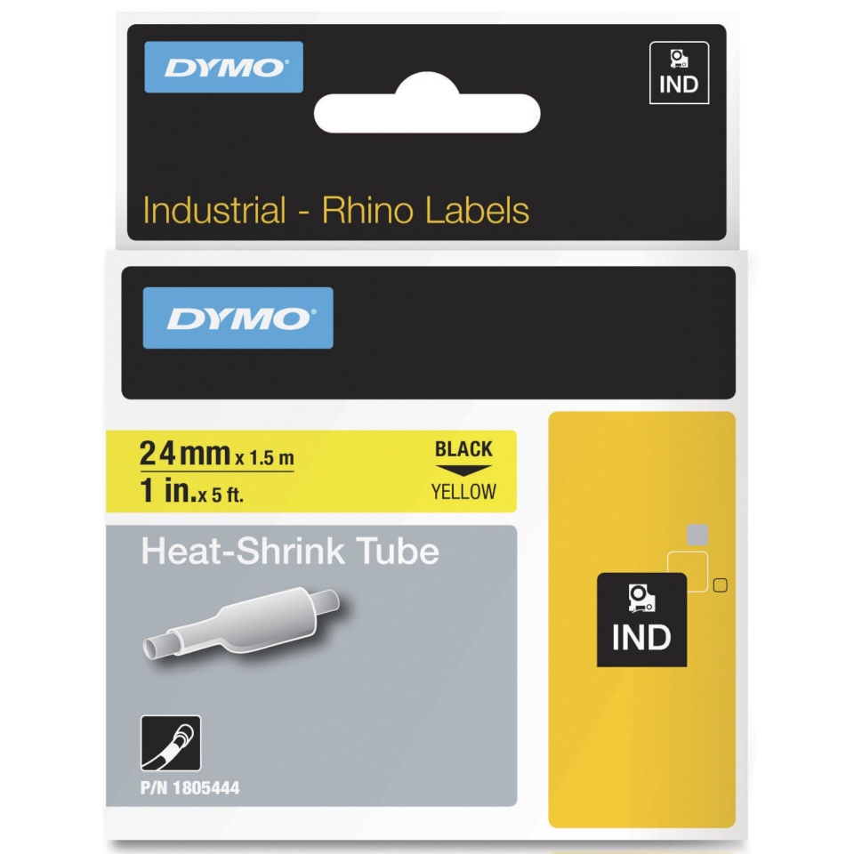 Dymo etiketiprinteri etiketid Rhino Heat-Shrink Tube 24 mm x 1,5 m must to kollane