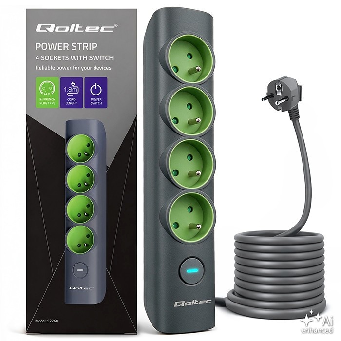 Qoltec pikendusjuhe Power strip with backlit switch 4earthed sockets
