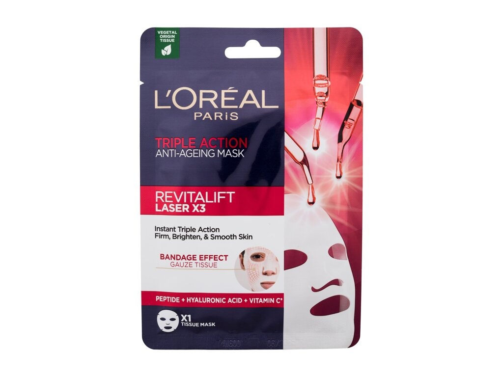 L'Oreal Paris näomask Revitalift Laser X3 Triple Action Tissue Mask 28g, naistele