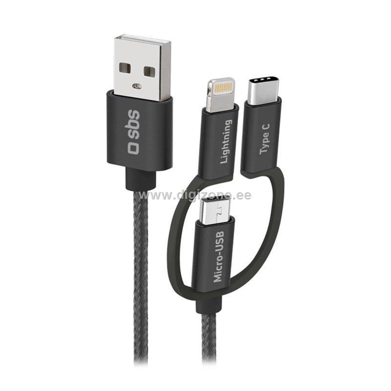 SBS laadimiskaabel USB / Micro USB, USB-C, Lightning, must