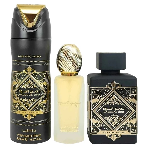 Lattafa komplekt Bade'e Al Oud EDP 100ml + Deodorant 200ml + Hair Mist 50ml, unisex