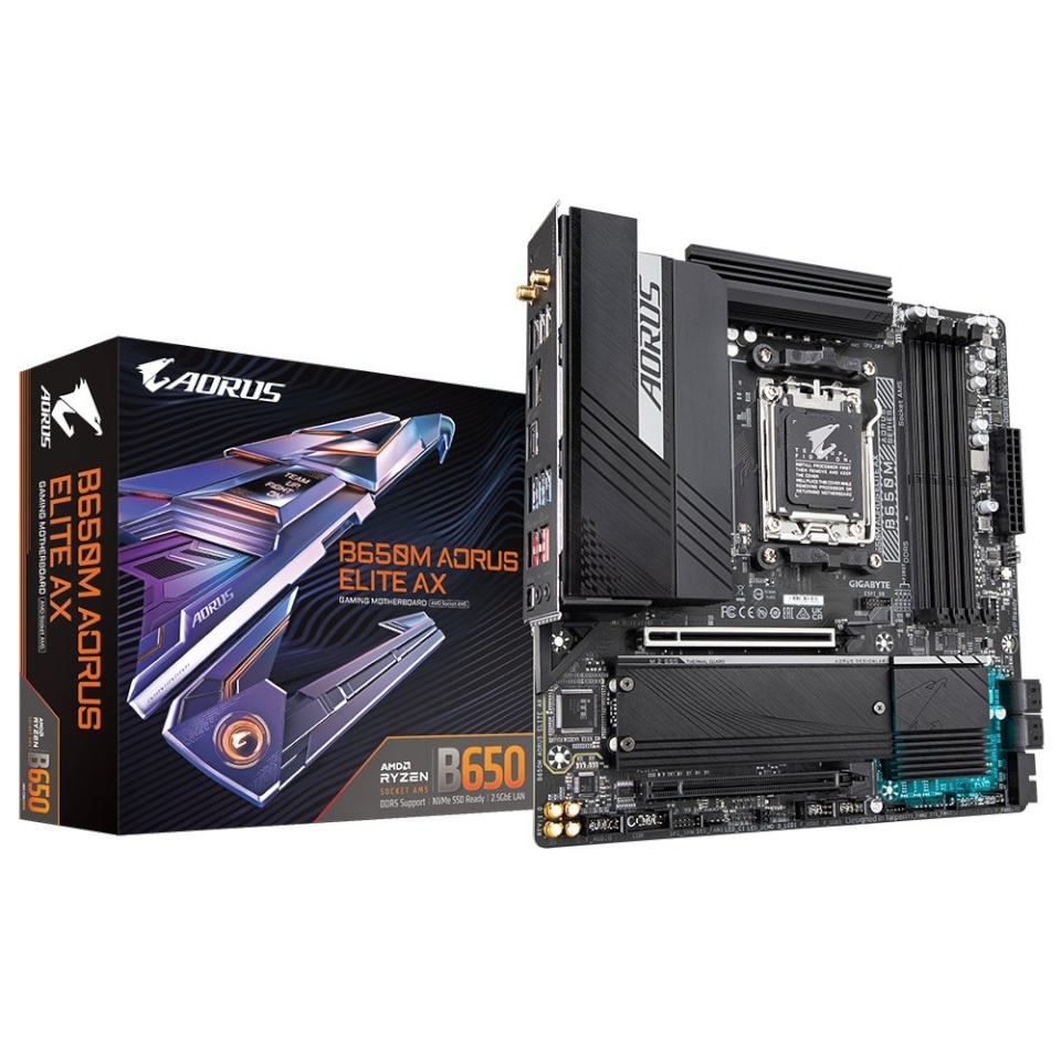 Gigabyte emaplaat B650M AORUS ELITE AX, AMD, AM5, DDR5, mATX