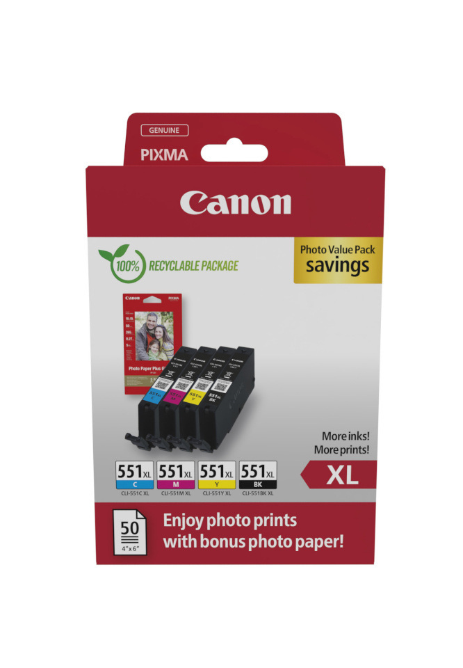 Canon tindikassett Canon CLI-551XL BK/C/M/Y foto Value Pack