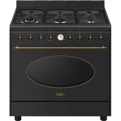 Smeg gaasipliit CO90GMAN2 Colonial, 6 x gaas, elektriahi, aurupuhastus, 90 cm, antratsiit/antiikne messing