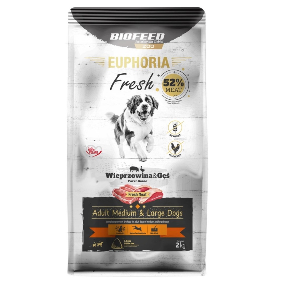 Biofeed kuivtoit koerale Euphoria Fresh Adult Medium & Large Pork with Goose, 2kg