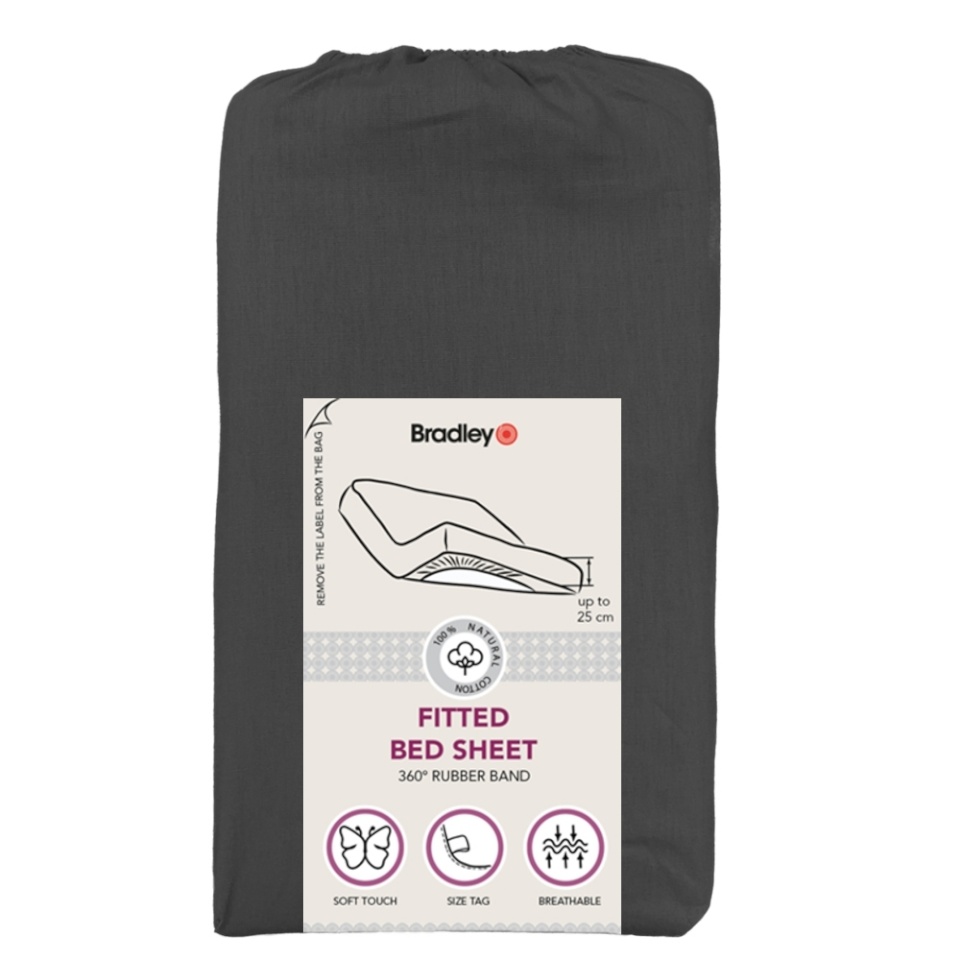 Bradley voodilina kummiga, 120 x 200 x 25 cm, tekstiilist kotis, antratsiit