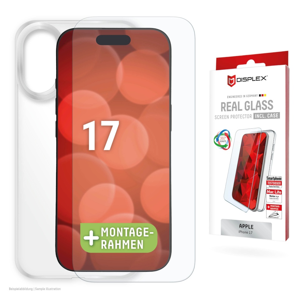 Displex kaitseklaas Apple iPhone 17 Real Screen Glass + Case By Transparent