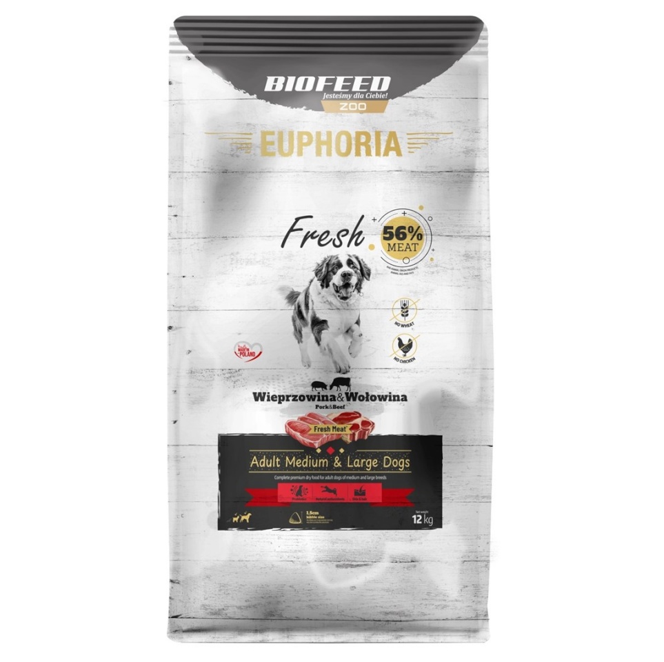 Biofeed kuivtoit koerale Euphoria Fresh Adult Medium & Large Pork with Beef, 12kg