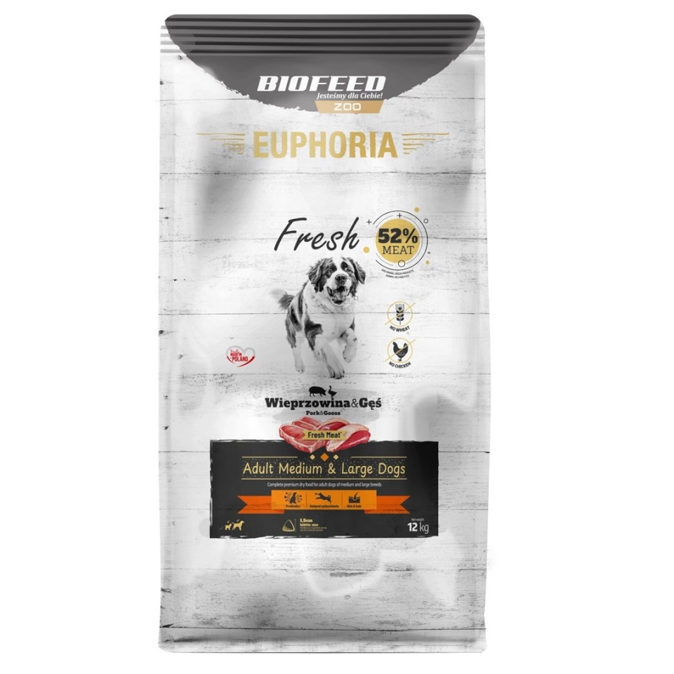 Biofeed kuivtoit koerale Euphoria Fresh Adult Medium & Large Pork with Goose, 12kg