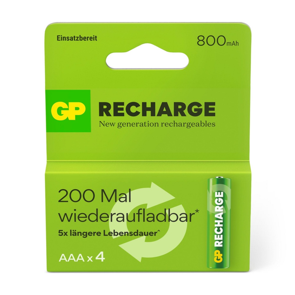 GP AAA aku NiMH 800 mAh GP RECHARGE 1.2V, 4 tk pakis