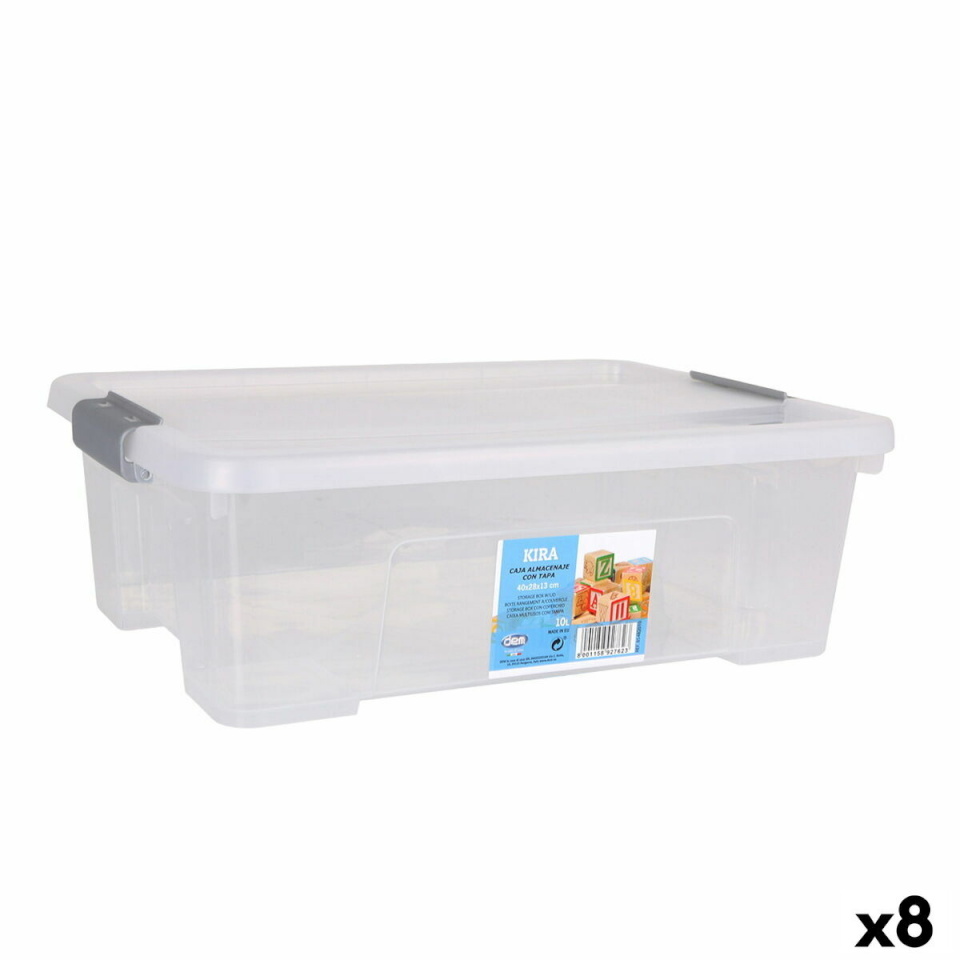 Dem kaanega säilituskarp Kira läbipaistev Plastmass 10 L 40x28x13cm (8tk)