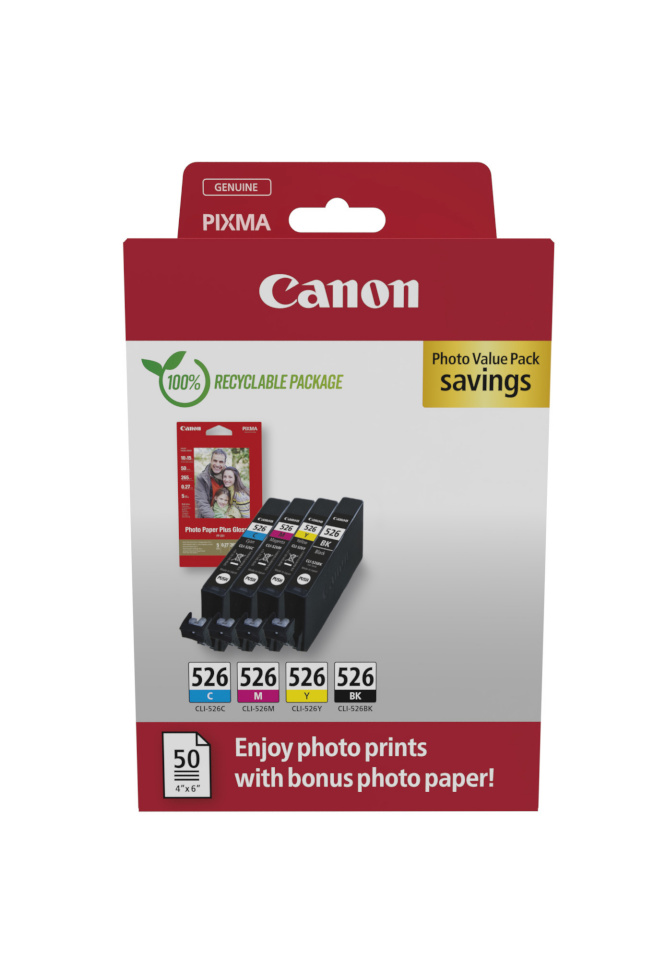 Canon tindikassett Canon CLI-526 BK/C/M/Y foto Value Pack