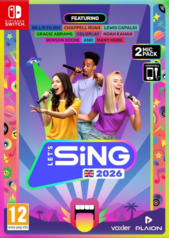 Let's Sing 2026 ja 2 mikrofoni Switch mäng