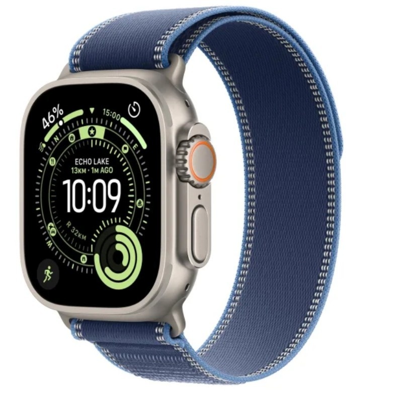 Apple Watch Ultra 3 GPS + Cellular 49mm Natural Titanium Case with Blue/Bright Blue Trail Loop, S/M