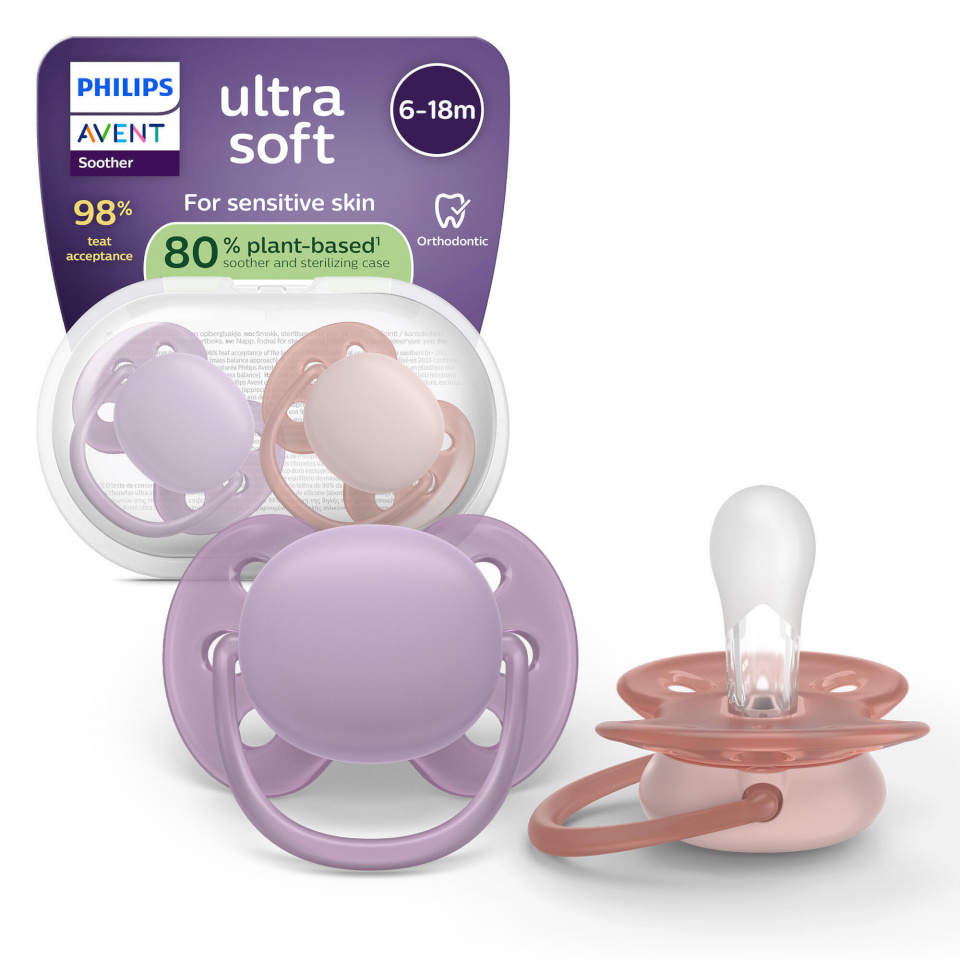 Philips Avent Ultra Soft lutt, 6–18 kuud, lilla ja roosa, 2 tk