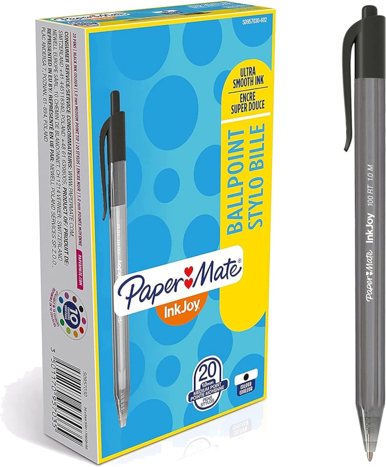 Paper Mate pastapliiats Inkjoy 100 must, 20tk