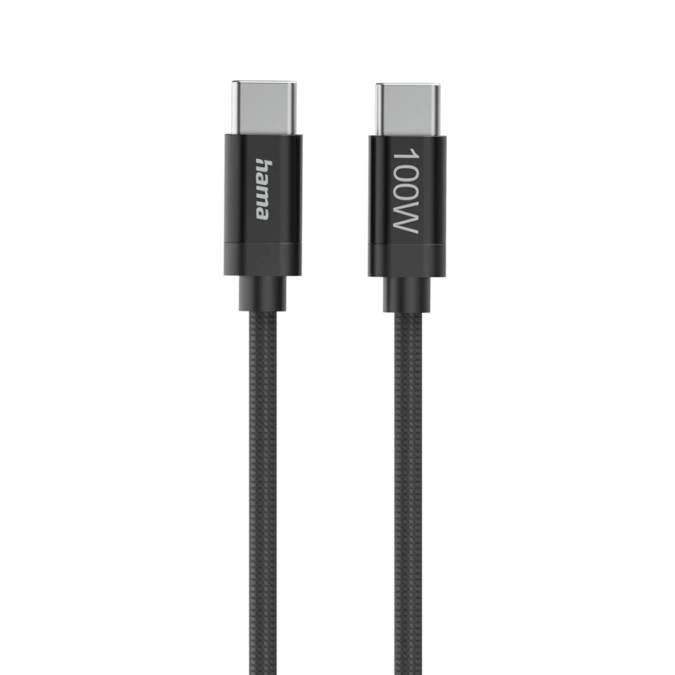 Hama laadimiskaabel Fabric Charging Cable, USB-C - USB-C, Nylon, 1,5m, must